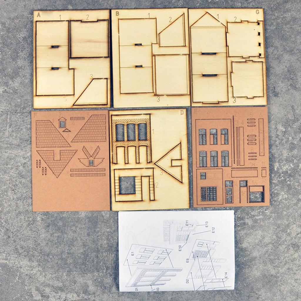 Wooden Model Kits House, DIY House Assemble, Learning Educational Toys Unpainted 1/87