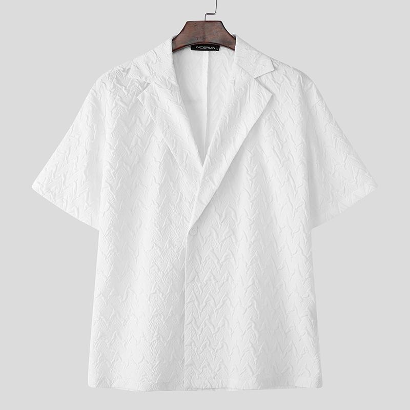 

INCERUN свободные мужские летние отложной воротник короткий рукав текстура пуговицы повседневные рубашки белый