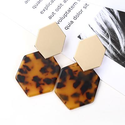Hot Selling Alloy Hexagonal Diamond Shaped Metal Earrings, Geometric Acrylic Long Earrings