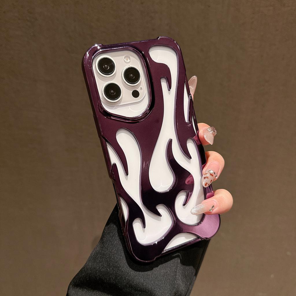 Electroplated Flame Pattern Mobile Phone Case Is Suitable for Apple 16promax Hollow 15 Heat Dissipation 14/13 Anti-drop 12 Large Holes 11
