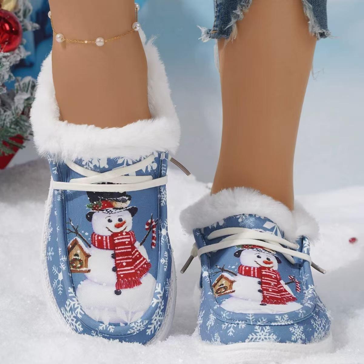 

Women Christmas Short Snow Boots Short Plush Warm Plus Fleece Casual Shoes New Winter Flat Warm Cotton Shoes Botas Mujer 36
