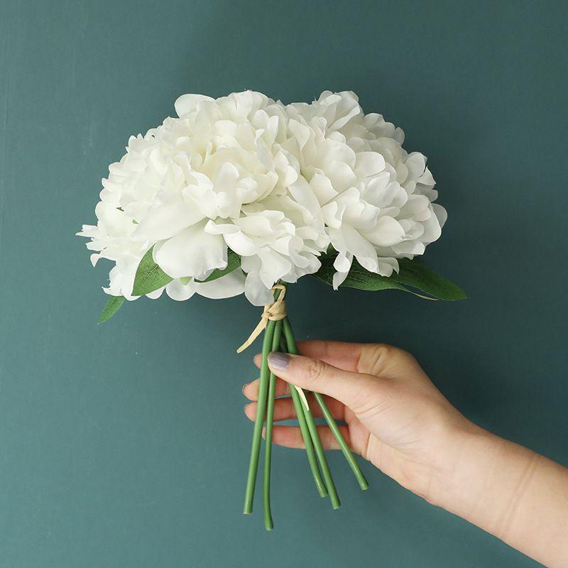 

Artificial Heads 5 Peony Silk Fake Flowers Hydrangea Bouquet Wedding Decor Party White