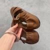 Sheepskin version retro leather hollowed out brown flat-bottomed pig cage shoes casual vacation beach bag head sandals women's