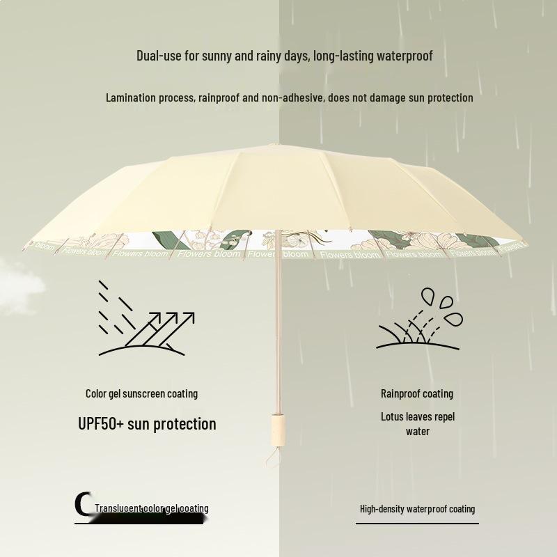 New 16-Rib Windproof UV Protection Folding Umbrella - Large Dual-Use for Sun & Rain