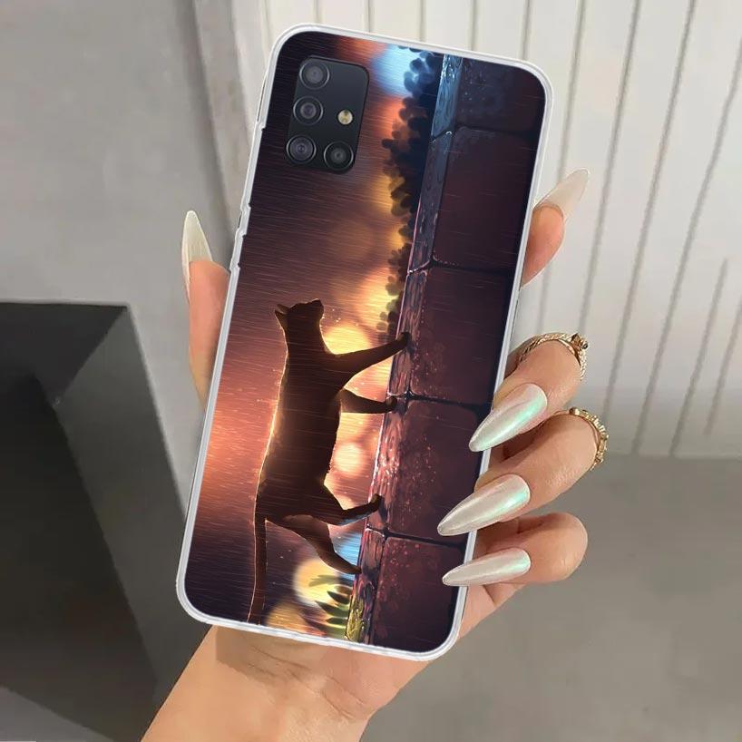 Anime Cat Rain Animal Phone Case for Samsung Galaxy A52 A32 A22 A12 A02S A50S A30S A10S Note 20 Ultra 10 Plus S10 A31 A20 A71 A7