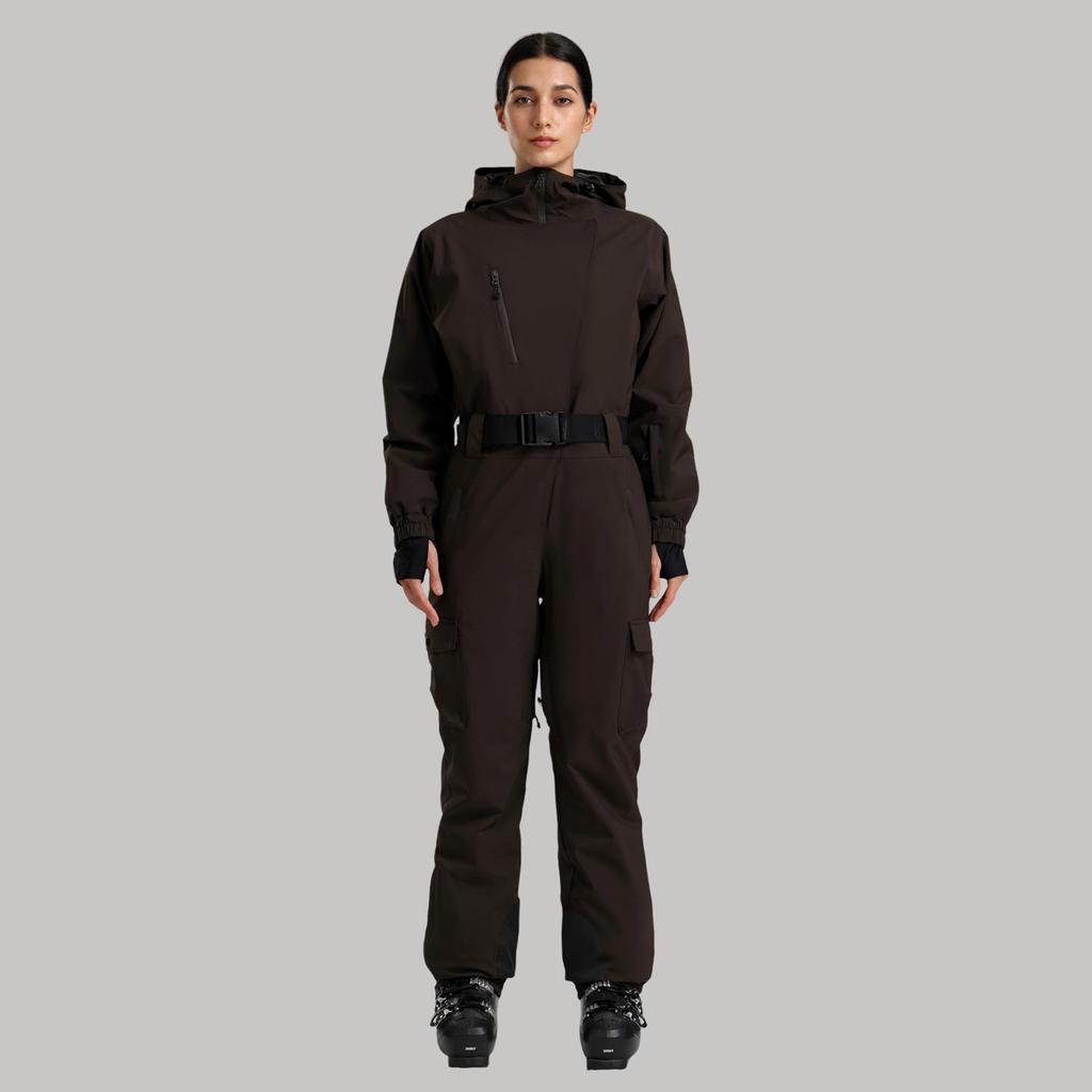 Traje de Esqui Profissional Impermeável para Mulheres com Dupla Camada - Conjunto Outdoor Espesso e Quente de Cor Sólida