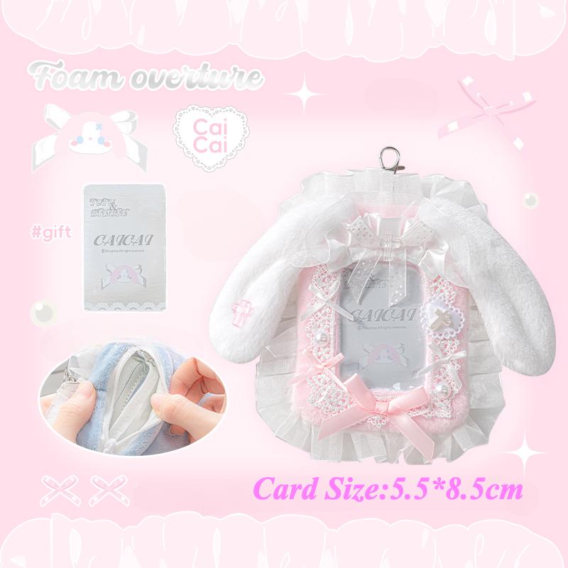 

Плюшевый кружевной держатель для карт с кавайными кроличьими ушками, 3 дюйма, держатель для K-pop фотокарточек, креативные фоторамки ручной работы, стильные подарки 2025