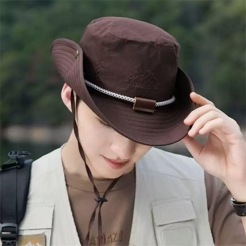 Bucket hat summer sun protection sun hat men's outdoor mountaineering fishing hat face protection neck integrated hat big brim sun hat