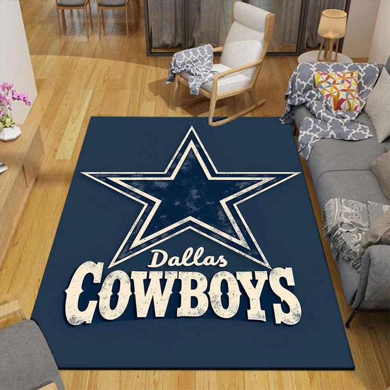 Dallas Cowboys Flannel Printed Carpet, Home Sofa Decoration for Living Room & Bedroom, Non‑Slip Play Flannel Floor Mat for Game Room