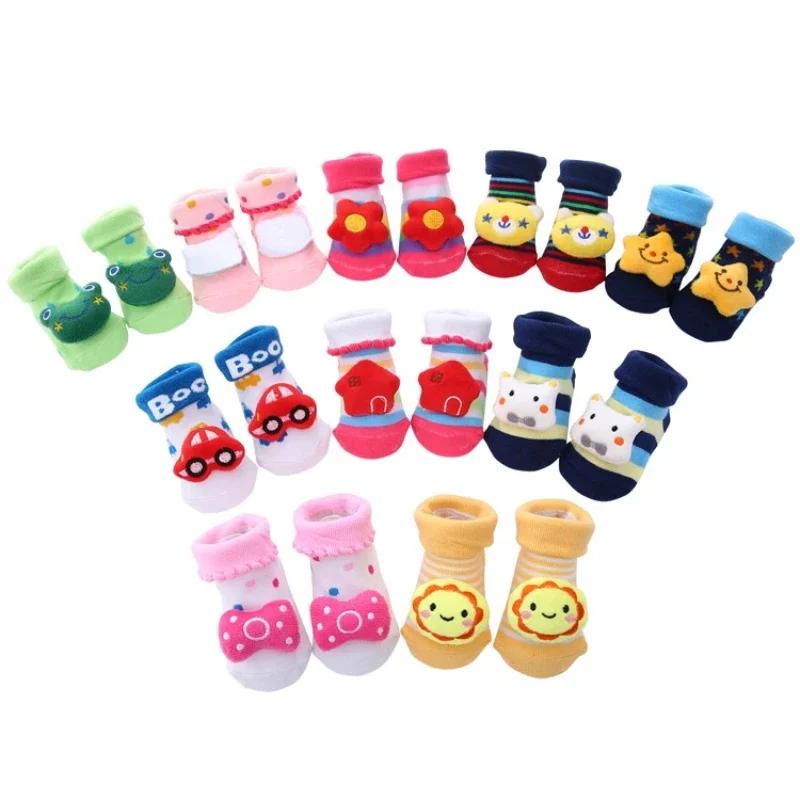 READY STOCK 0-12months Newborn New Cartoon Anti-skid Three-dimensional Doll Baby Socks Striped Dot Cute Children's Socks