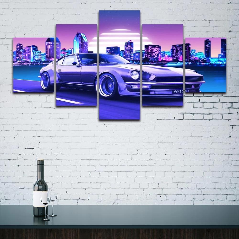 Modular Frame Pictures HD Printed 5 Pcs Car City Buildings Sunset Scenery Poster Canvas Painting Living Room Home Decor Wall Art