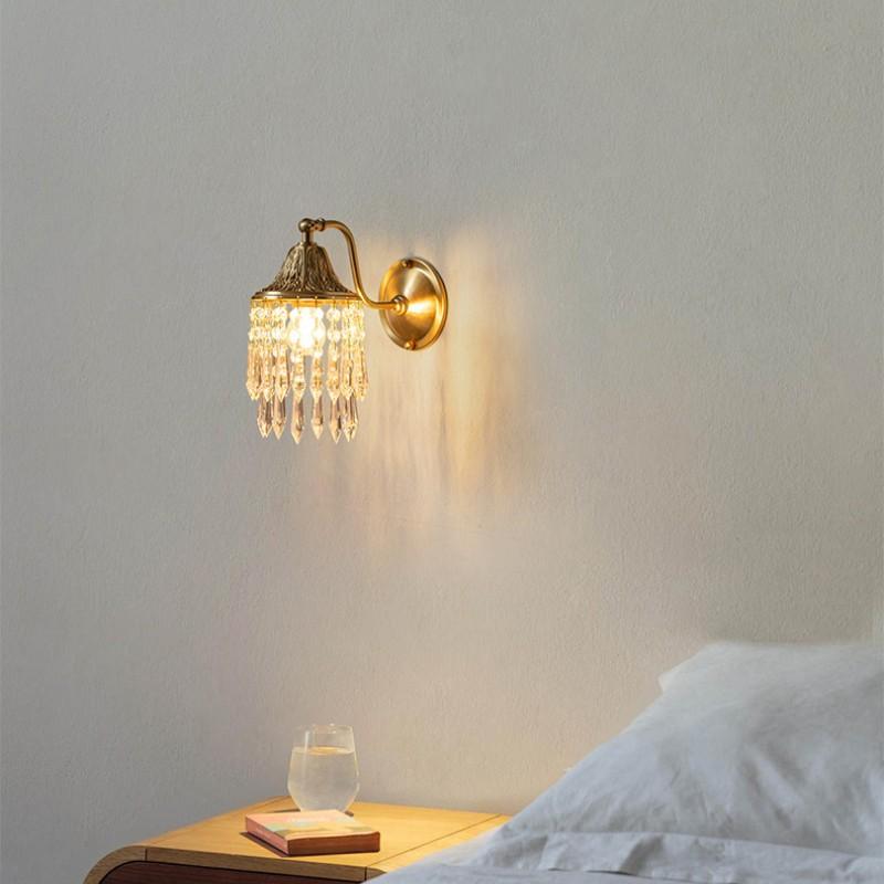 Luxury Copper Crystal Wall Lamp For Living Room Bedroom Loft Indoor Home Double Head Gold Vintage Retro Style Wall Sconce Lights