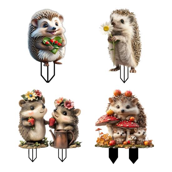 Cartoon Hedgehog Garden Stake Decoration, 2D Acrylic Animal Yard Sign, Outdoor Courtyard Lawn Pathway Animal Shape Ornament