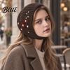 Windproof Warm Headwear Embroidered Knitted Headband Cap Vintage Soft Woolen Ear Versatile Street Photography Hat Warmer Floral Headwrap for