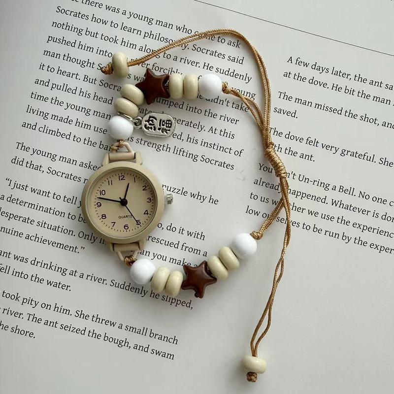 New Vintage Adjustable Beads Strap Watch Alloy Versatile Quartz Bracelet Wristwatch Stylish Ethnic Star Heart Bracelet Student