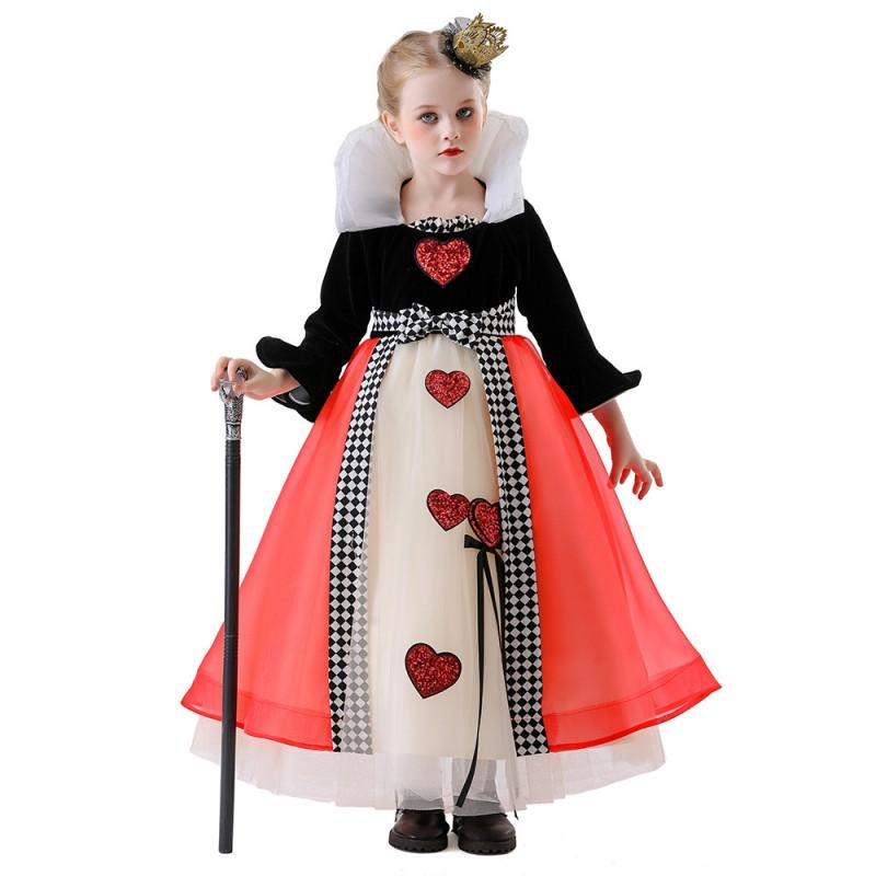 Alice In Wonderland Queen Of Hearts Costume Dress Women Kids Cosplay Party Halloween Fancy
