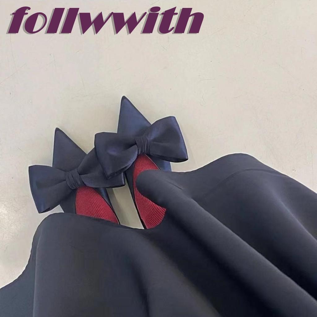 Butterfly Knot Black Solid Concise Pumps Temperament Pointed Toe Slip On Square Flatwith  Autumn 2025 New Arrival Women Shoes