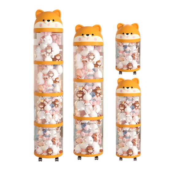 Stuffed Animal Storage Tube Stuffed Doll Organizer with Wheels Transparent Plush Toy Bucket with Lid for Nursery Bedroom Playroom