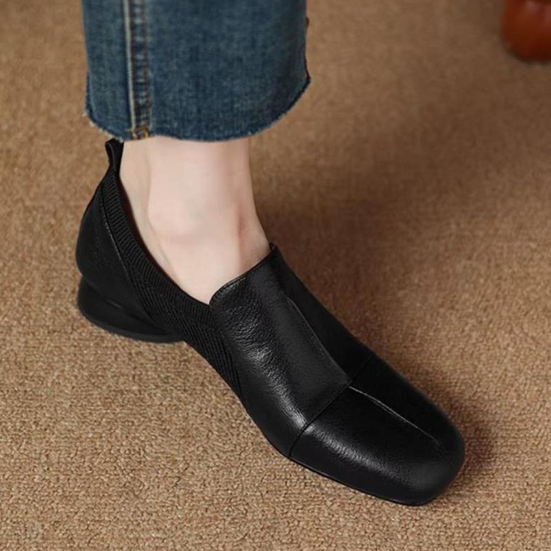 2025 New Fashion French Vintage Brown Square Toe Single Shoes Women's Deep Mouth British Low Heel Shoes