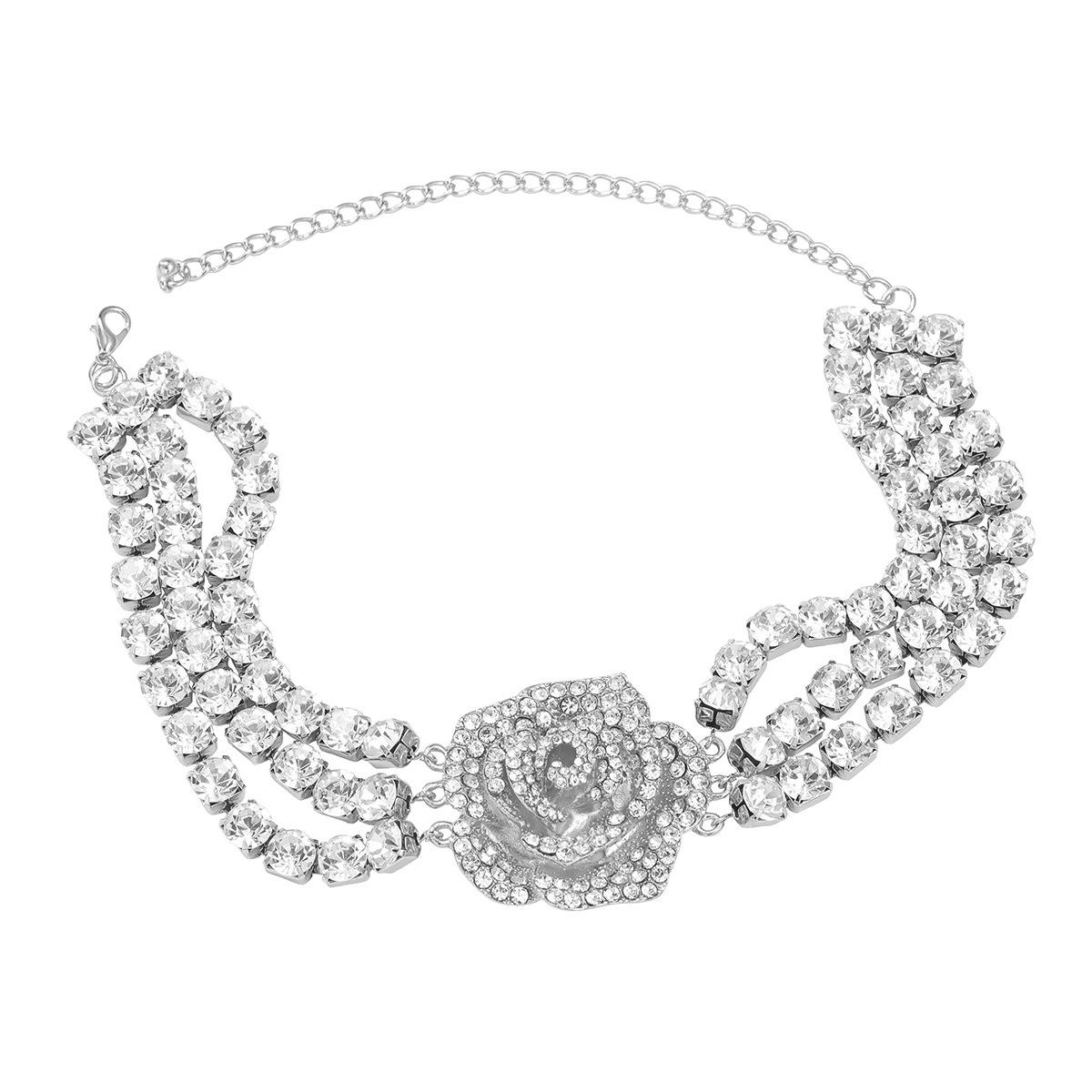 

Ожерелье с розами и стразами для женщин, ювелирные изделия, аксессуары для вечеринок серебряный