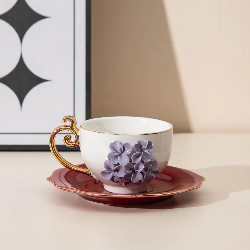 Creative Handmade Flower Mug Ceramic Coffee Cup and Dish Set Afternoon Tea Milk Cup Beverage Cup Tea Cups Beverage Container