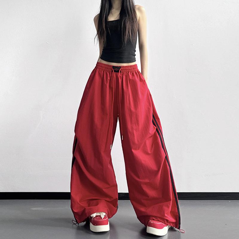 Women s Retro Sporty Color Block Wide-Leg Drawstring Pants Extra Large