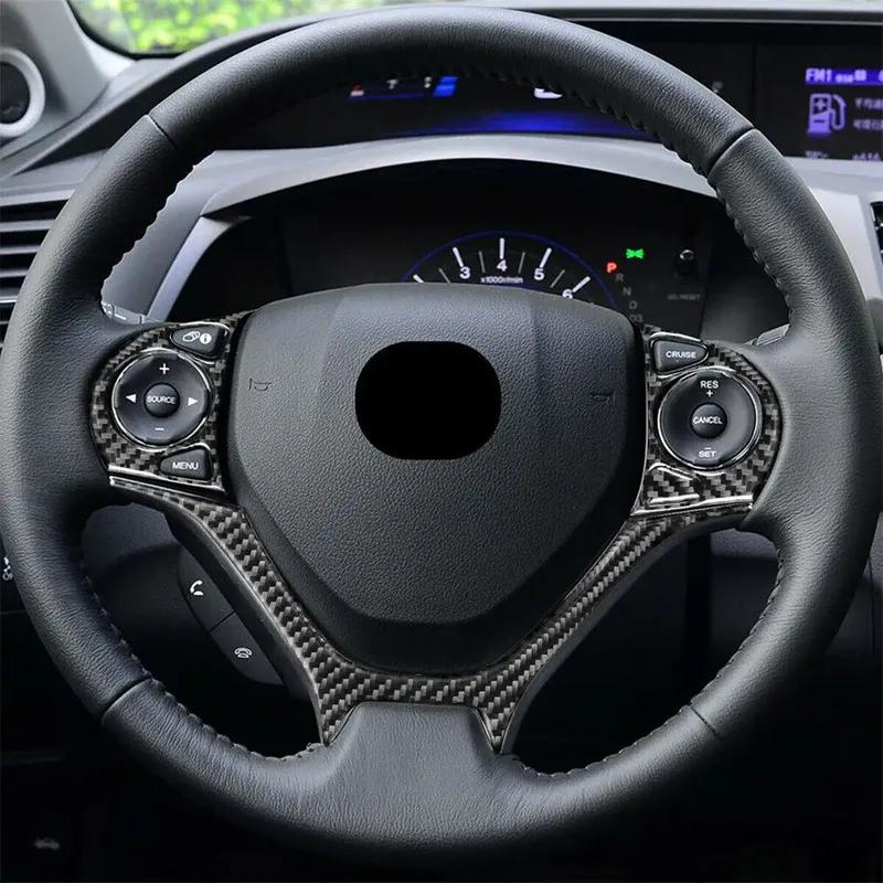 For Honda Civic 9th 2012 2013 2014 2015 3PCS Real Carbon Fiber Steering Wheel Trim Cover Car Styling Sticker Accessories Auto