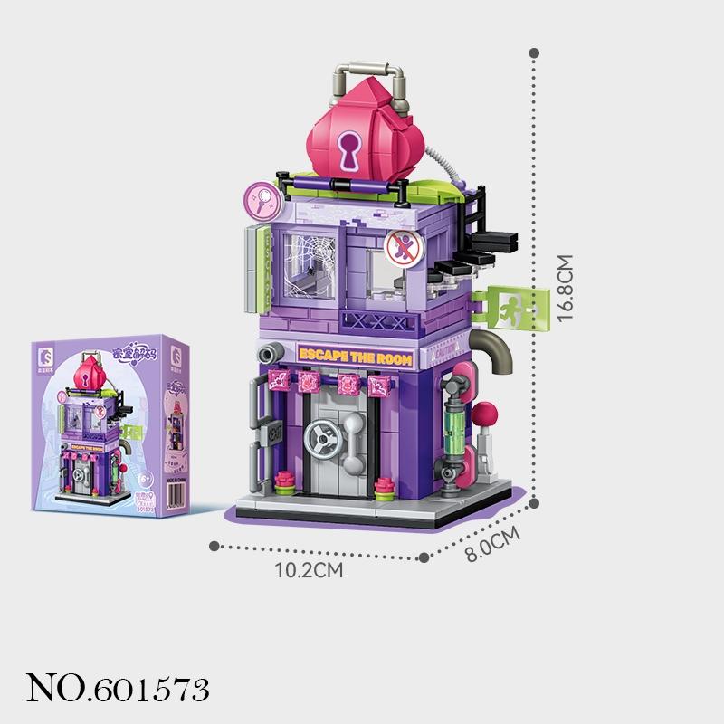 4 Styles Cute Street View Building Blocks, Kid's Birthday Gifts, Creative Cartoon Coffee Shop Retail Store Model Mini Bricks