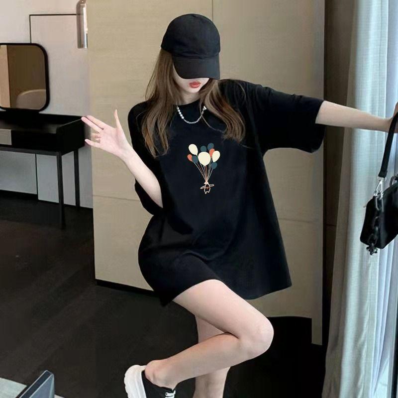 

Women s Retro Design Cotton Top T-shirt with Short Sleeves Black-Balloon 2XL