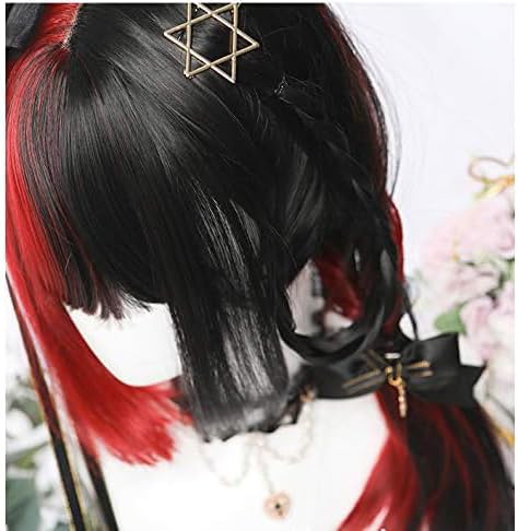 Harajuku-style Gal-kei Women's Wig, Full Wig, Long, Straight, Red and Black, Double-Colored, Lolita Wig (Red and Black)
