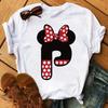 Cute Unisex Tee Cartoon Mickey Mouse Blouse Tops Letter Print T-Shirt Minnie White Tshirt Loose Hippie Clothes