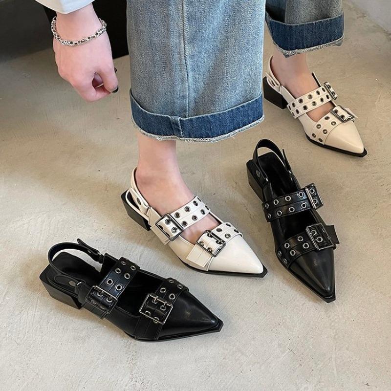 Women Fashion French Style Pointy Mary Jane Shoes for Women Retro Chunky Leather Shoes Single Shoes for Women Sandalias De Mujer