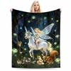 Fantasy Unicorn Blanket with Fairy, Forest Animals, and Glowing Lights Blanket, Suitable for Use In the Bedroom, Living Room, On the Sofa