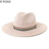 Women Wide Brim Sun Hats 2021 Spring Summer Fashion Panama UV Sun Protection Beach Straw Cap Men Outdoor Casual Jazz Cap