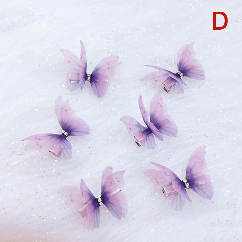 5Pcs Cute Princess Mesh Double-Layer Butterfly Lovely Girls Hairpins Children Headwear Hairgrip Hair Clips Hair Accessories D