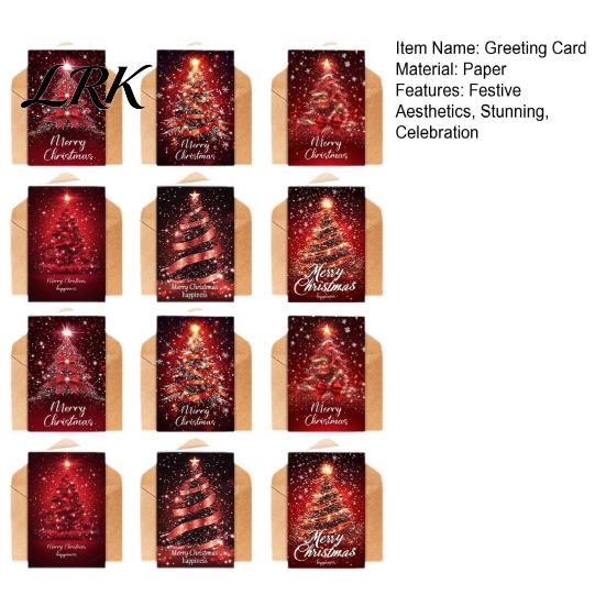 Christmas Party Supplies Stationery 6 Pcs Tree Greeting Cards, Merry Sparkly Decorative Seasonal Paper Cards Holiday with Envelopes for Winter,