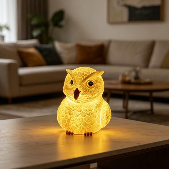 LED Owl Night Light Small Resin Owl Bedside Light 3D Bird Table Lamp for Bedroom Living Room Dining Room Nursery Office Home Decoration