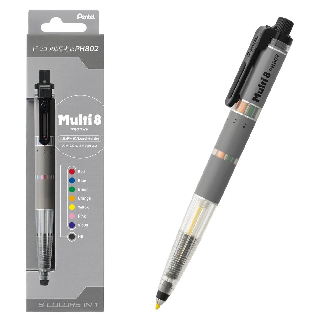 PENTEL Mechanical Pencil Multi 8 Color XPH802 8, Leads,