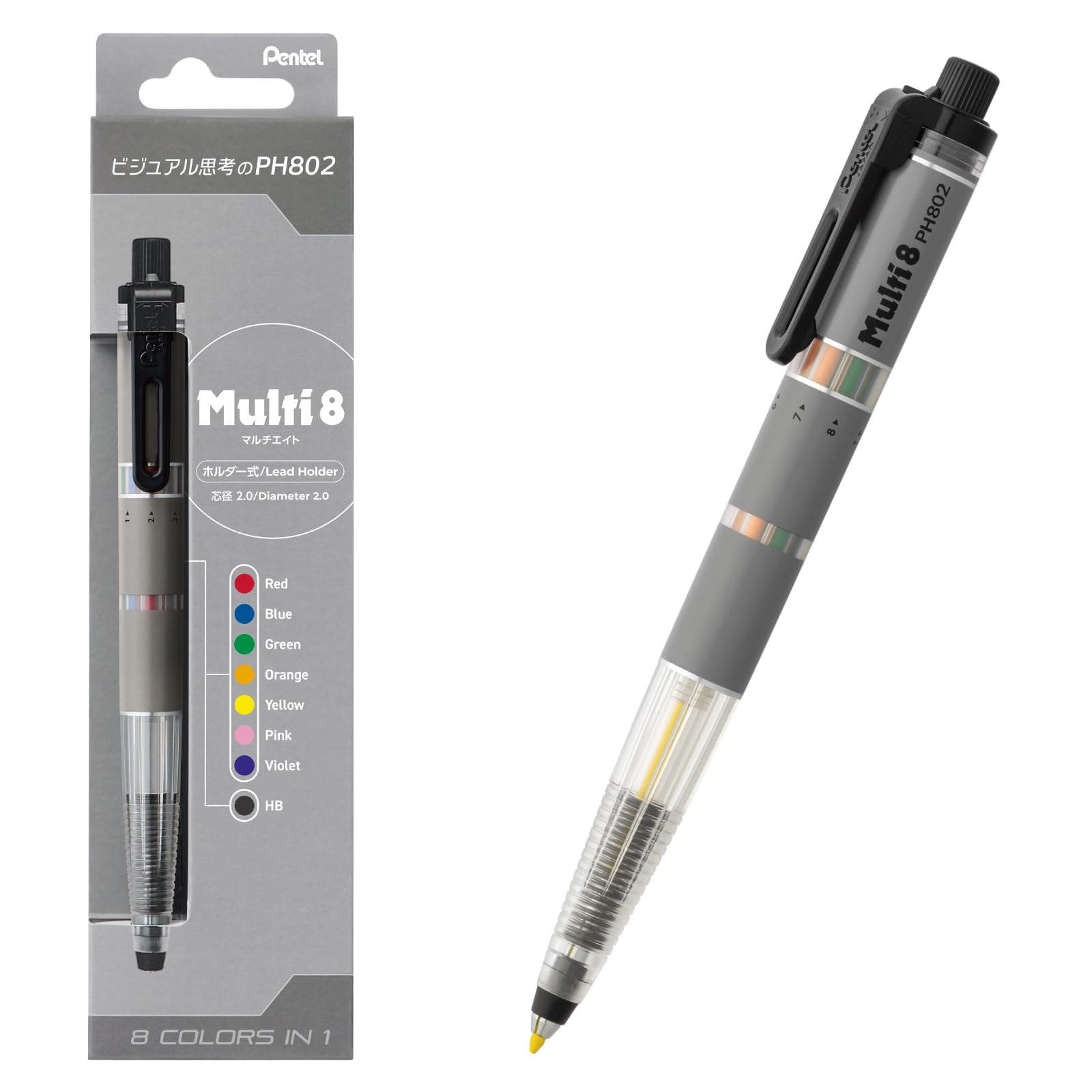 Pentel Mechanical Pencil Multi 8 Color XPH802 8, Leads, серый