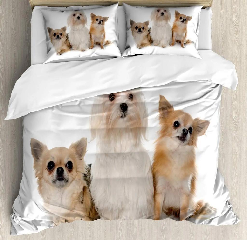 Uroczy Zestaw Poszewek na Kołdrę z Psem ChihuahuaDziewczęcy Chihuahua Modne Okulary Wstążki SzczeniakZestawy Pościeli Rozmiar Twin Single KingJasny Różowy