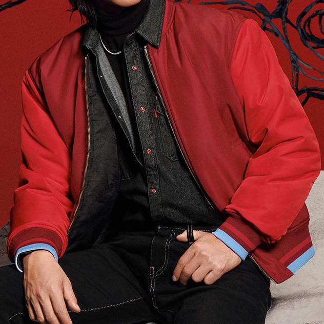 Levis Year Of The Dragon Limited Edition Reversible Two-Tone Embroidered Zip Cotton Jacket Men Jacket Black A7837-0000