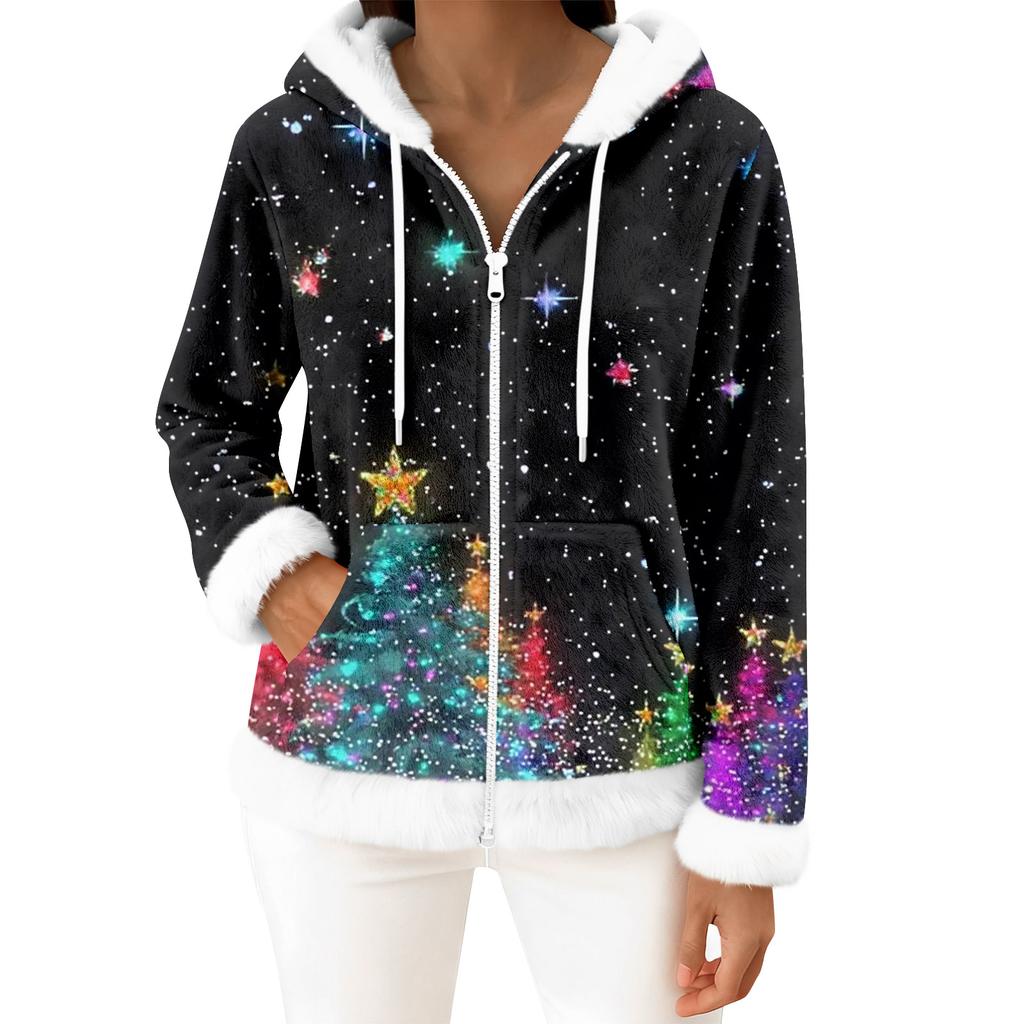 Women's Casual Fashion Long-Sleeved Zip-Up Fleece Hooded Cardigan