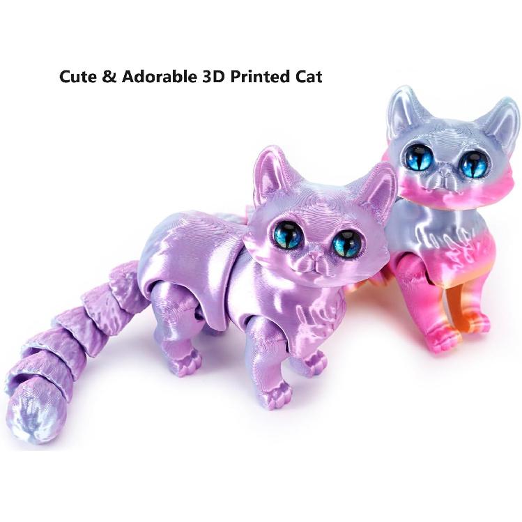3D Printed Cat, Articulated Black Cat Toys for Adult, 3D Print Animals Fidget Toys Decor for Stress Relief, 3D Printing Cute Cat Desktop Pet (Light