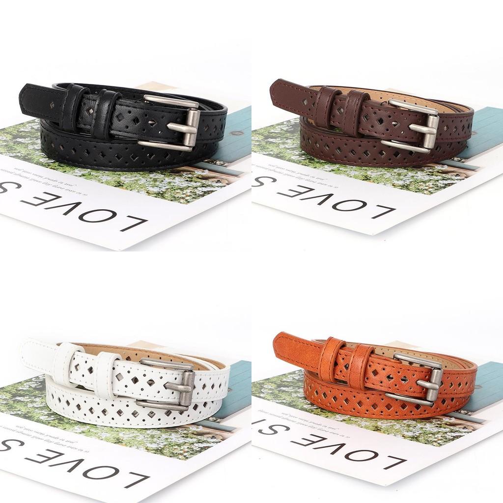 Minimalist Pu Leather Belt For Women With Hollow Design And Metal Buckle For Daily Fashion