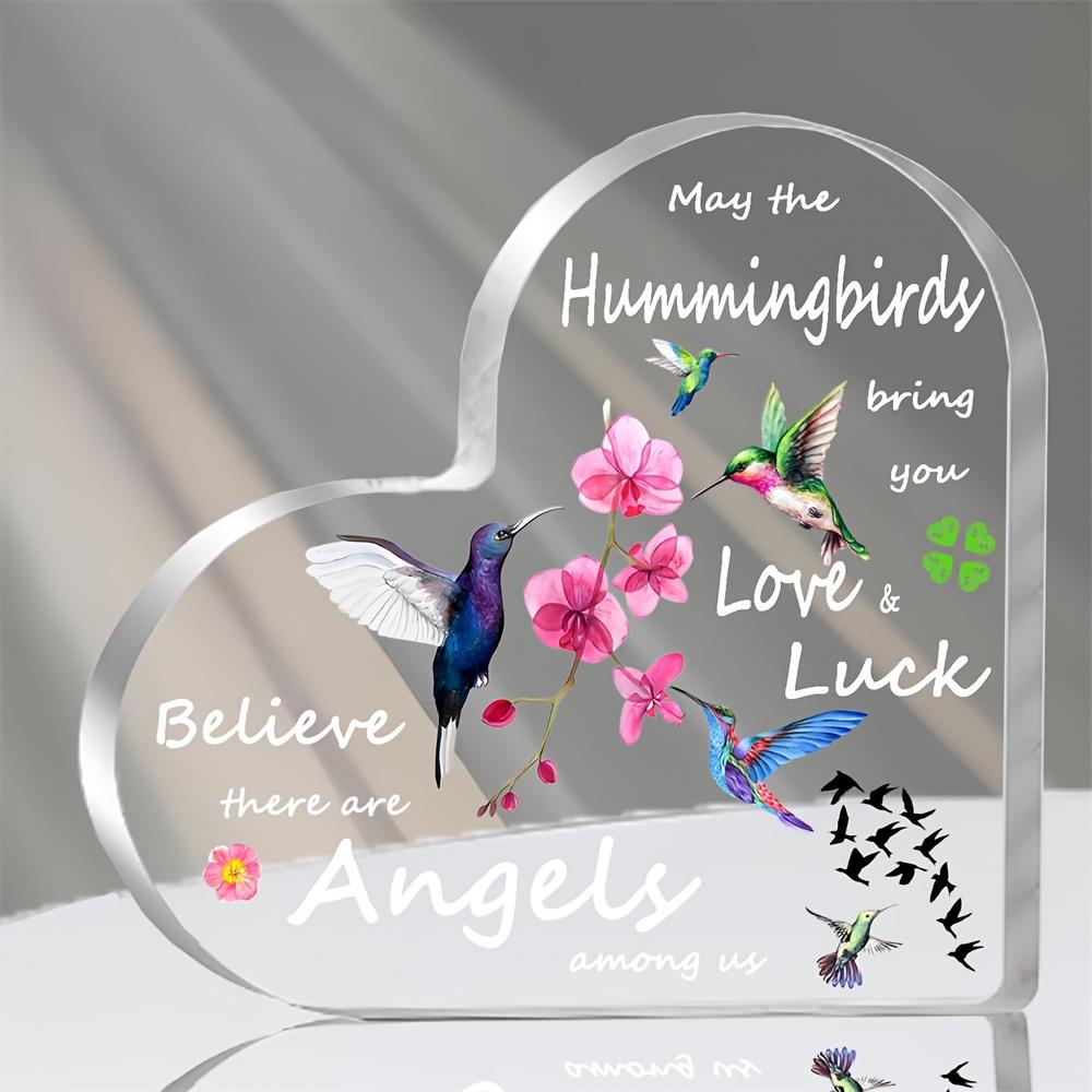 Vintage Acrylic Sign, Hummingbird Heart Gift for Women - Christian Inspirational Acrylic Keepsake with "May the Hummingbirds Bring You Love & Luck"