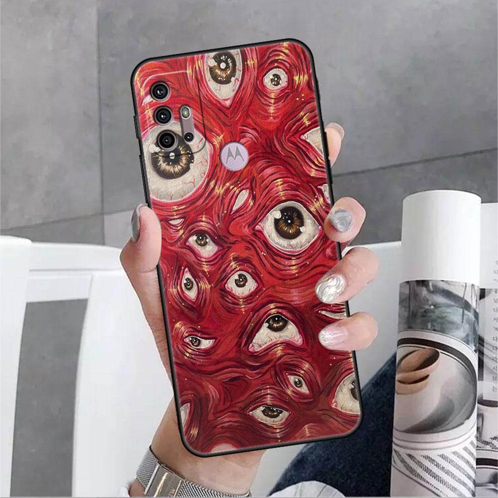 Scary Face Eyes Smiley Case For Motorola G30 G9 Play G82 G52 G60 G8 G9 Power G50 One Fusion Edge 30 20 Black Soft Phone Capas
