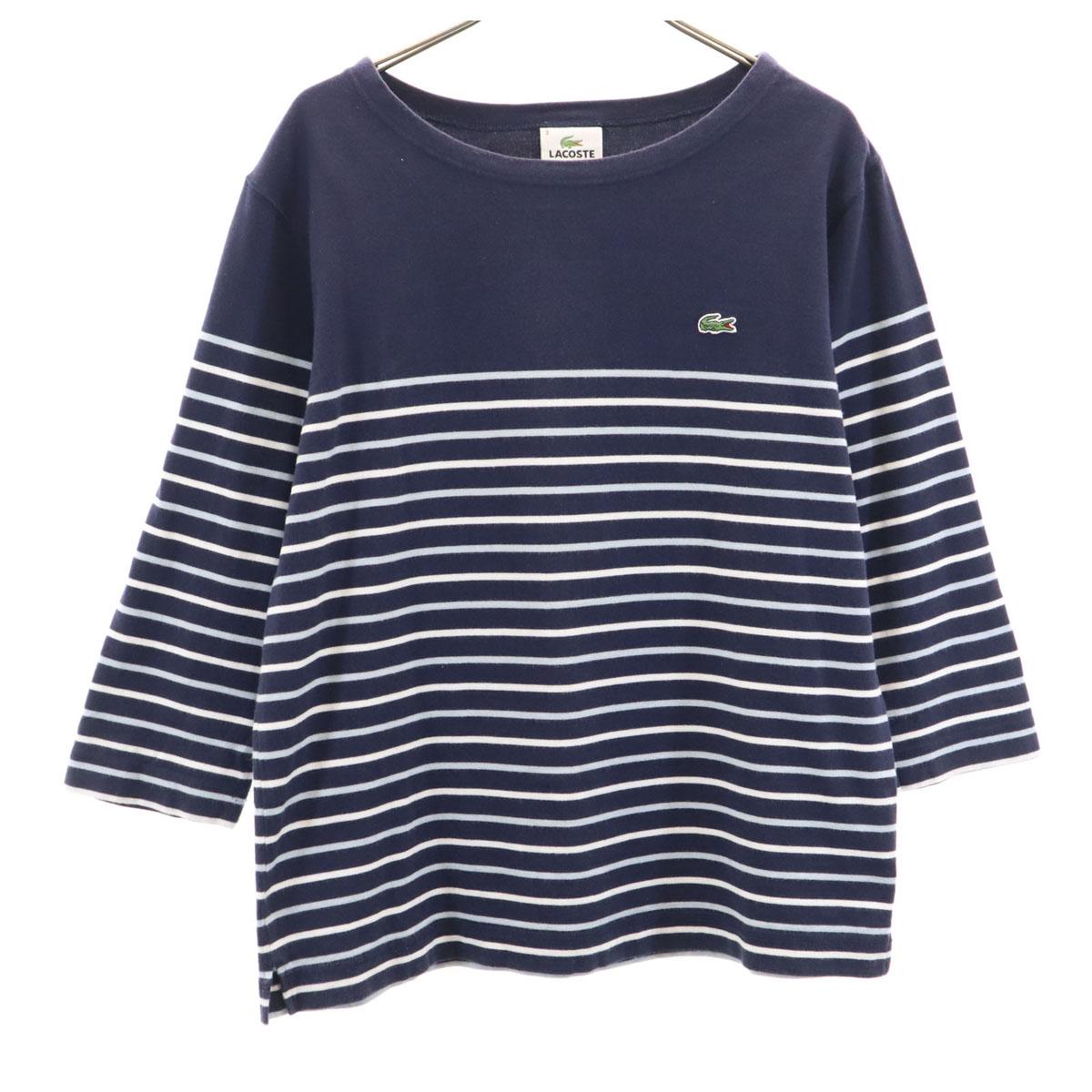 

LACOSTE Border Pattern 7 minutes sleeve Boat neck Basque shirt 3 Navy Men s Used