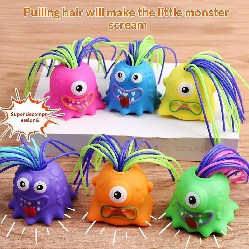 Pull Hair Screaming Fidget Monster Toy Soft BPA-Free Squeaky Sound Decompression Toy for Adult Office Stress Relief Home Play
