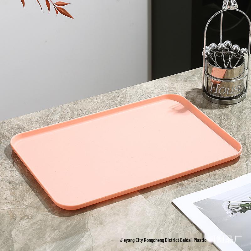 Wheat Straw Rectangular Coffee Table Tray for Teacups and Desserts