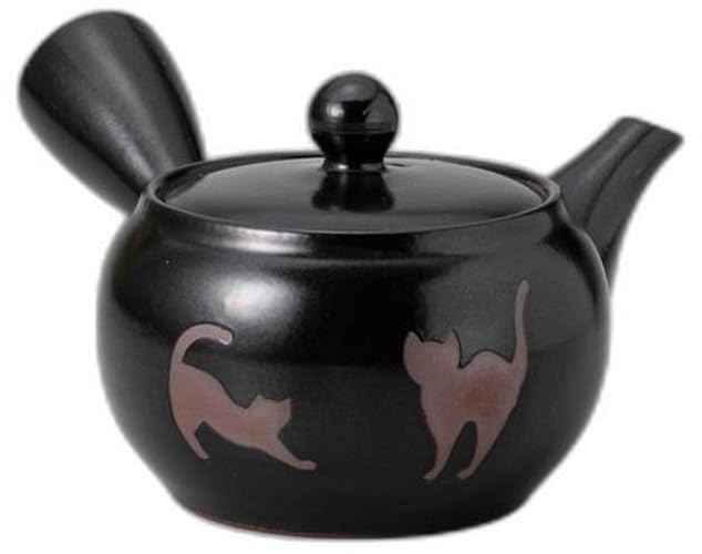 

Чайник керамический с черной глазурью, новый, круглый, с рисунком кошки, x x 8 см, от Setomonohonpo Obi-meshi [13,5 13,5 260 куб. см]